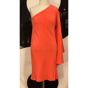 Nicole Miller SIZE4 Coral One-Shoulder Mini Dress
